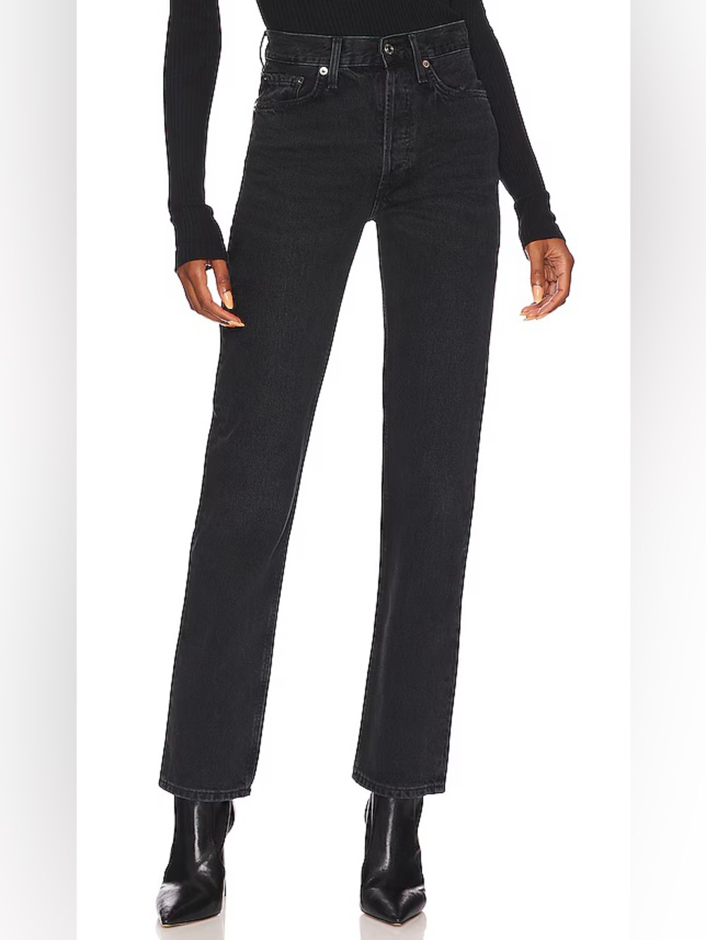 Agolde Lana Mid Rise Straight Jeans 25” Black